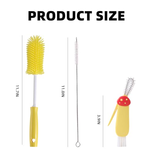 3 Pack Cleaner Brush Kit for Stanley, Bottle Cleaner Brush Set with Straw Brush Cleaner and Cup Lid Cleaning Brush for Stanley Cup, Tumbler Cups, Drinking Glass (Yellow) - color: Yellow