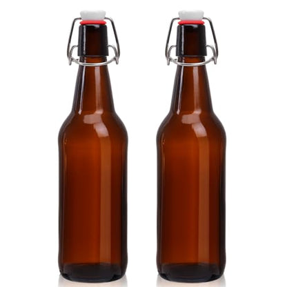 16oz 2 Pack Amber Glass Beer Bottles with Airtight Rubber Seal Flip Caps,Swing Top Glass Bottles for Home Brewing, Kombucha, Beverages, Oil, Vinegar, Vanilla Extract,Water, Soda, Kefir - size: 500ml