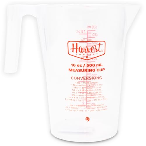 The Harvest Company 500ml Calibrated Measuring Cup, Milliliters and Ounces, Clear Plastic with Spout for Mixing and Measuring Fertilizers, Pesticides and More - size: 500ml