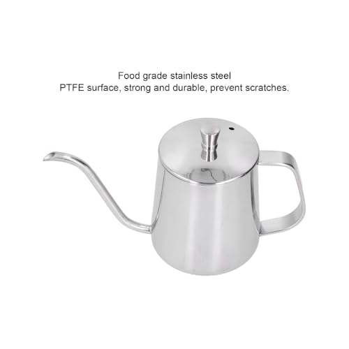 Stainless Steel Gooseneck Pour Over Kettle PTFE Coated Inner Wall Precision Flow Control for Coffee Brewing with Thermometer Hole(350ml)