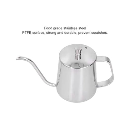 Stainless Steel Gooseneck Pour Over Kettle PTFE Coated Inner Wall Precision Flow Control for Coffee Brewing with Thermometer Hole(350ml)