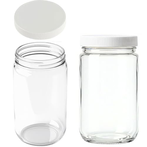 JARMING COLLECTIONS 32oz Extra Wide Mouth Glass Storage Jar with BPA-Free Plastic Lid – Quart Size Airtight Mason Jar for Kitchen, Pantry, and Food Storage (Set of 2) - color: 2 White Plastic Lids