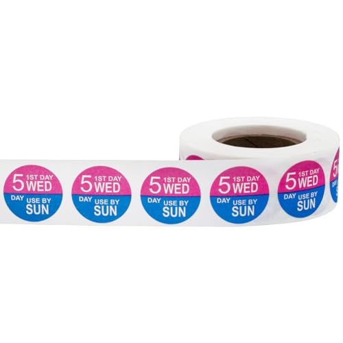Dissolvable Wednesday Through Sunday 5 Day Food Rotation Labels, 3/4 Inch Use By Stickers, 500 Total Adhesive Labels on a Roll for Restaurant and Kitchen Prep – Made in the USA - color: Wednesday