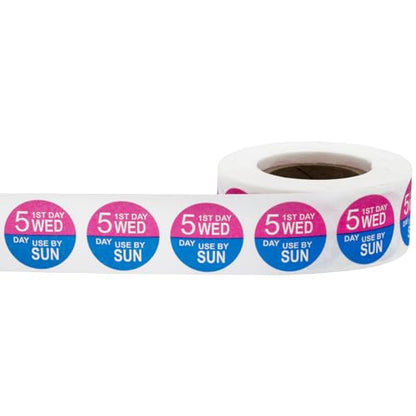Dissolvable Wednesday Through Sunday 5 Day Food Rotation Labels, 3/4 Inch Use By Stickers, 500 Total Adhesive Labels on a Roll for Restaurant and Kitchen Prep – Made in the USA - color: Wednesday