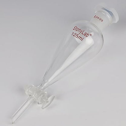 stonylab Separatory Funnel with Glass Stopcock Valve, Borosilicate Glass 24/29 Joint Funnel for Laboratory Accurate Liquid Separation, 125 ml