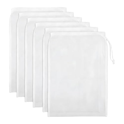 6 Pack Cheesecloth Filter Bags, 12 x 8 Inch Reusable 100 Mesh Nylon Food Strainer Bags with Drawstring, Food Grade Filter Bags for Juice, Yogurt, Nut Milk, Coffee and Cheese Making