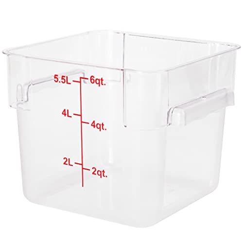 Restaurantware Met Lux 6 Quart Brine Buckets 10 Square Marinating Containers - With Volume Markers Built-In Handles Clear And Red Plastic Dough Rising Buckets Freezer-Safe Lids Sold Separately - size: 6 Quarts, style: 10 Count
