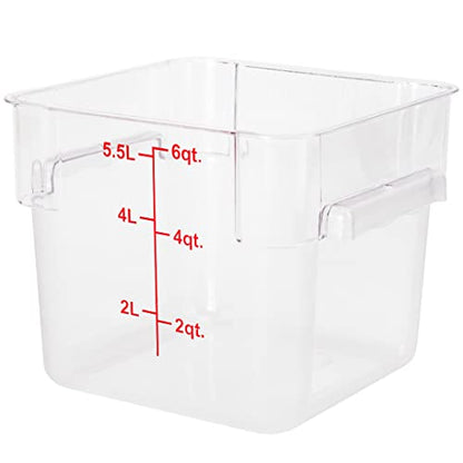 Restaurantware Met Lux 6 Quart Brine Buckets 10 Square Marinating Containers - With Volume Markers Built-In Handles Clear And Red Plastic Dough Rising Buckets Freezer-Safe Lids Sold Separately - size: 6 Quarts, style: 10 Count