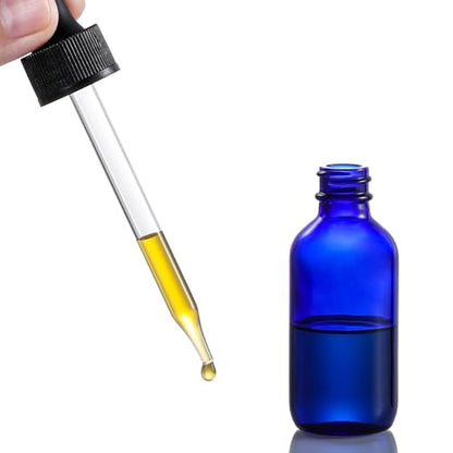AOZITA 4 Pack, 2 oz Dropper Bottles with 1 Funnel & 4 Labels - 60ml Thick Dark Blue Glass Tincture Bottles with Eye Droppers - Leakproof Essential Oils Bottle for Health, Personal Care & Beauty - color: Blue