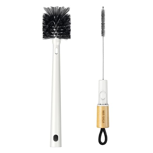 MR.SIGA Water Bottle Brush and Straw Cleaner Brush, Long Handle Bottle Cleaner Brush, 2 in 1 Bottle Cleaning Brush for Sports Bottles, Baby Bottles, Mugs, Straws - color: White