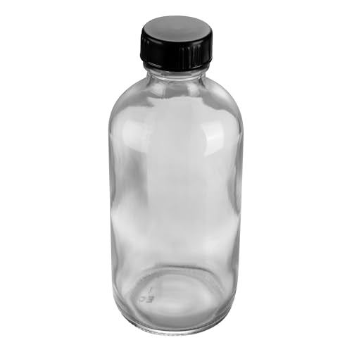 Vetri 8 oz Boston Round Clear Glass Bottle - with Black Phenolic Cap - 2 1/2" x 2 1/2" x 5 1/2" - color: Clear, size: 8 oz