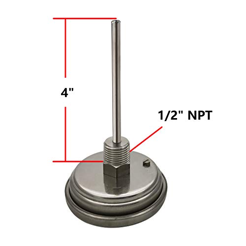 HiQltyla Home Brewing Distilling Dial Thermometer for Brew Kettle Pot, 3.2" Dial, Stainless Steel - 4" Probe Stem