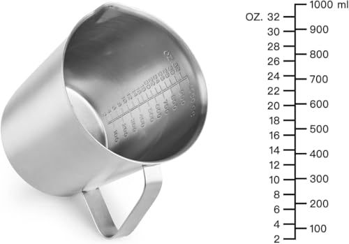 CURTA 18/8 Stainless Steel Measuring Cup with Handle and Pour Lip 32 OZ (4 Cup, 1000 ML) - color: Flat Handle, size: 32 OZ (4 Cup, 1000 ML)
