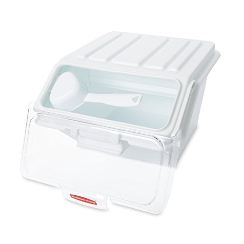 Rubbermaid Commercial Products ProSave Shelf Food Ingredient Bin with Scoop 40-Cup White Kitchen Food Storage Sugar/Grains/Rice/Baking Supplies - size: 40 Cup