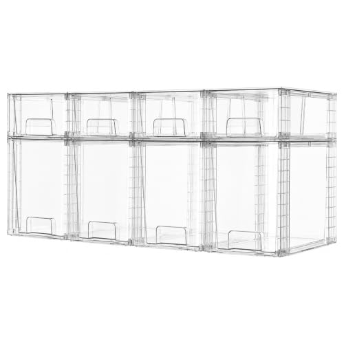 Vtopmart 8 Pack Clear Stackable Storage Drawers, Pull-Out Organizers, 4 Tall and 4 Small for Under Sink, Pantry, Bathroom, Closet and Kitchen Cabinets - style: 4 Large+4 Small