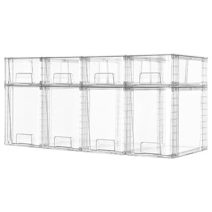Vtopmart 8 Pack Clear Stackable Storage Drawers, Pull-Out Organizers, 4 Tall and 4 Small for Under Sink, Pantry, Bathroom, Closet and Kitchen Cabinets - style: 4 Large+4 Small