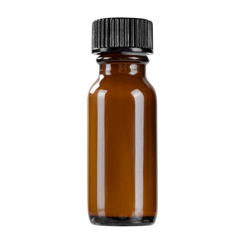 Restaurantware Vetri 0.5 Ounce Boston Glass Bottles, 48 Sample Bottles With Black Phenolic Caps - Dishwashable, Round, Amber Glass Bottle, For Potion, Juice, Ginger Shots, Whiskey, Liquids - color: Amber, size: 0.5 oz