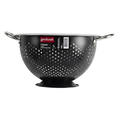 GoodCook Colander Premium Stainless Steel Construction with Handles and Elevated Pedestal Foot, 5-Quart, Black