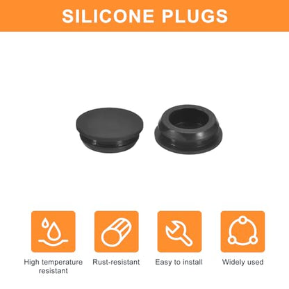 uxcell 25Pcs Silicone Plugs, Rubber Round Snap in Locking Hole Plugs for 14.5-15.5mm Hole, Hole Stoppers Waterproof Hole Plug for Metal Tube, Furniture End Caps Inserts, Black - size: 14.5-15.5mm