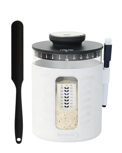 Sourdough Starter Jar Kit 33oz – Wide Mouth Sourdough Fermentation Jar, Upgraded 2026 Sour dough Container Reinforced Thick Glass Base, Airflow Lid, Feeding Tracker & Thermometer (White) - color: white
