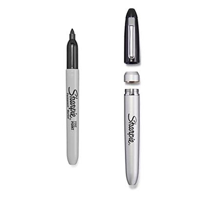 Sharpie Permanent Markers with Stainless Steel Marker Case Fine Point Black 6 Count - size: 6 Count (Pack of 1)