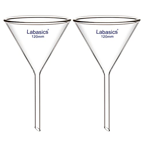 Labasics 2-Pack Glass Heavy Wall Funnel Borosilicate Glass Funnel, Short Stem 120 mm Diameter, 120 mm Stem Length - size: 120 mm Diameter and 120 mm Stem