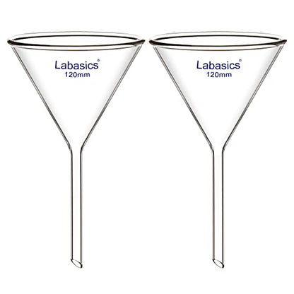 Labasics 2-Pack Glass Heavy Wall Funnel Borosilicate Glass Funnel, Short Stem 120 mm Diameter, 120 mm Stem Length - size: 120 mm Diameter and 120 mm Stem