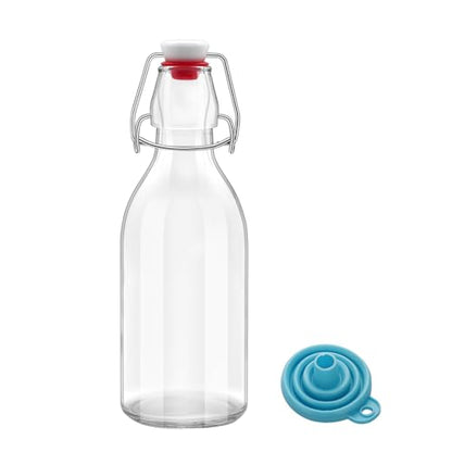 1Pc (12oz fat) clear Swing Top Brewing Bottles with Leak Proof Easy Caps, Glass Beer Bottle Flip Top Bottles For Kombucha, Kefir, Vanilla Extract, Beer (12oz fat) - size: 12 Ounces