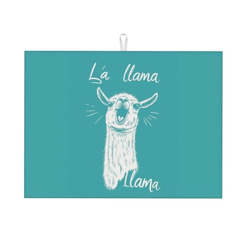 Cute Llama Singing Dish Drying Mat for Kitchen Counter Microfiber Absorbent Reusable Washable 18x24in - color: Cute Llama Singing