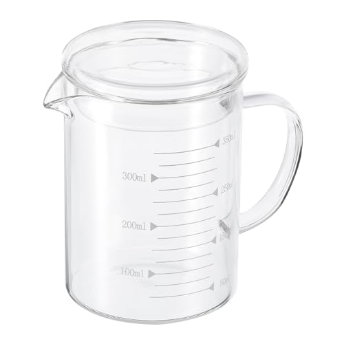 PATIKIL 350ml Glass Measuring Cup, 3.3 Borosilicate Glass Graduated White Printed Scale Liquid Measure Cups Beaker with Glass Lid and V-Shaped Spout for Kitchen - color: White, size: 350ml