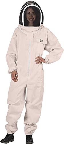 Bees & Co U74 Natural Cotton Beekeeper Suit with Fencing Veil - size: Medium