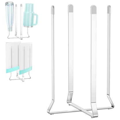 Bottle Drying Rack Reusable Drying Rack for Bottles Metal Foldable Water Bottle Dryer Holder Space Saving Cups Dryer Racks Kitchen Stand Holder for Plastic Bags, Bottles and Cups (Silver, 1PC)