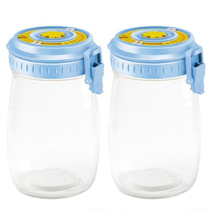 2PCS Fermenting Jar 1000ml Date-Marked Sourdough Starter Jar with Air Release Vent Sourdough Jar Reusable Kimchi Container Multipurpose Glass Storage Jars Home Decoration