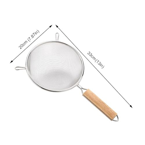 Strainer with Single Fine Mesh, 8-Inch Diameter, Large, Stainless Steel, Tan,Silver - size: XL Double-handled