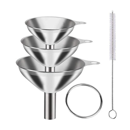 3Pcs Stainless Steel Funnel Set (Large/Medium/Small) – Food Grade Metal Kitchen Funnels for Transferring Essential Oils/Liquid/Spice/Powder, Durable and Dishwasher Safe