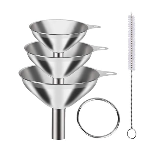 3Pcs Stainless Steel Funnel Set (Large/Medium/Small) – Food Grade Metal Kitchen Funnels for Transferring Essential Oils/Liquid/Spice/Powder, Durable and Dishwasher Safe