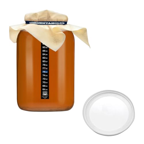 Fermentaholics One Gallon Glass Kombucha Jar with Breathable Muslin Cloth Cover, and Rubber band | Perfect SCOBY Home For Anyone Looking To Brew Their Own Kombucha | American-Made Glass Jar (1)