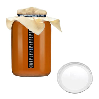 Fermentaholics One Gallon Glass Kombucha Jar with Breathable Muslin Cloth Cover, and Rubber band | Perfect SCOBY Home For Anyone Looking To Brew Their Own Kombucha | American-Made Glass Jar (1)