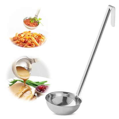 Ladle - Durable Stainless Steel Ladle Serving Measuring Soup Dressing Sauce Gravy Sturdy Dependable Long Handle for Kitchen - 12 Oz. - size: 12 Oz.
