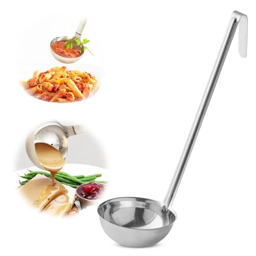 Ladle - Durable Stainless Steel Ladle Serving Measuring Soup Dressing Sauce Gravy Sturdy Dependable Long Handle for Kitchen - 12 Oz. - size: 12 Oz.
