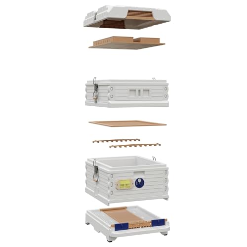 Apimaye Ergo Insulated 10 Frame Hybrid 1 Deep 1 Medium Beehive Set (White Body Blue Entrance)