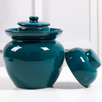 Ceramic Pickle Jar with Lids,Large Traditional Chinese Porcelain Pickle Jar Pickling Jars,Ceramic Fermentation Crock with Water Seal Airlock Lid,Sauerkraut Crock green1-10L (Green1-1.5L - color: Green1, size: 1.5L