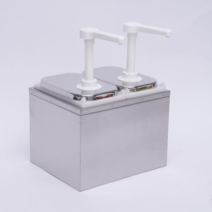 Condiment Pump Station Commercial Pump Condiment Dispensers Sauce Pump Dispenser Condiment Server Organizer Stainless Steel for Salad Jam Seasoning Sauce Squeeze (2-bucket) - color: 2-bucket