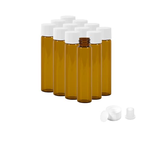 12PCS 7ml Amber Glass Vials with White Screw Caps and Plastic Stoppers, 2 Dram Leak-Proof Small Liquid Sample Bottles for Essential Oils, Perfumes, Reagents - color: AMBER, size: 7ml