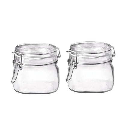 Bormioli Rocco Fido Clear Glass Jar with 85 mm Gasket,0.5 Liter (Pack of 2) - size: 17.5 oz