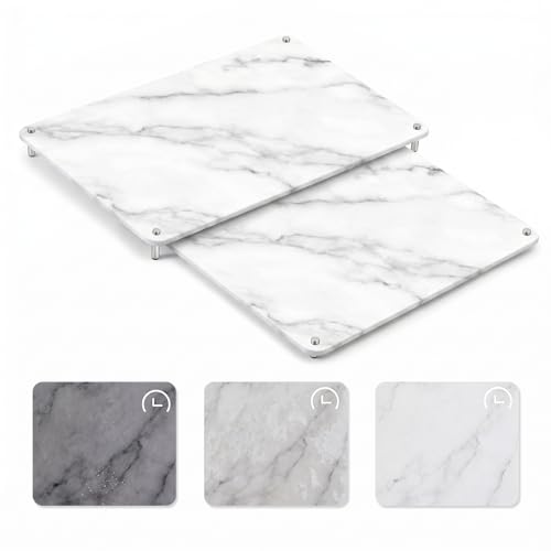 2 Tiers 24"x16" & 20"x16" Large Nesting Stone Dish Drying Mats for Kitchen Counter Absorbent Quick Dry Diatomaceous Earth Mat with Non-slip Feet for Pot Dishes Tableware (Marble Color) - color: Marble Color, size: 24"x16" & 20"x16", style: 2 Tiers