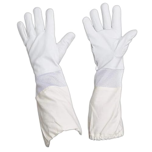 Beekeeping Gloves 2 Pair Beekeeping Gloves Premium Goatskin Beekeeper's Glove Long Protective Gloves Size XL (White) for Beekeepers Protected Supplies