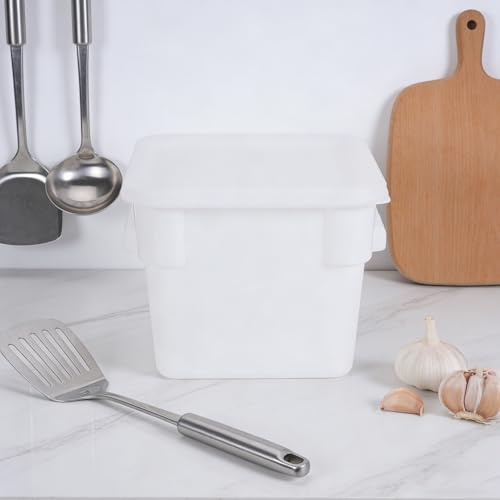 Yardwe Food Storage Bucket with Lid - 6l White Plastic Pail - Stackable Square Storage Container for Pickling, Brining, And Ice Cream - Kitchen Pantry Box