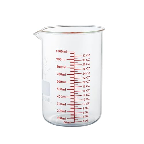 High Borosilicate Glass Measuring Cup-V-Shaped Spout,1000ml(32OZ) Glass Measuring Beaker for Kitchen or Restaurant, Easy to Read - size: 1000ml (32oz)