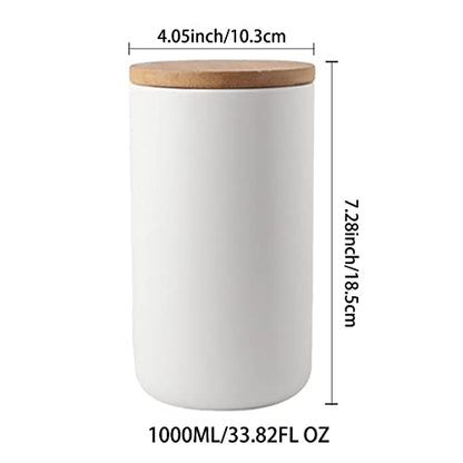 Ceramic Food Storage Jar Canister Modern Design Food Canisters with Airtight Seal Bamboo Lid, Loose Tea Coffee Spice Nuts Snacks Storage Jar Canister (White 33.81oz/1000ml) - size: White 31.67oz/900ml